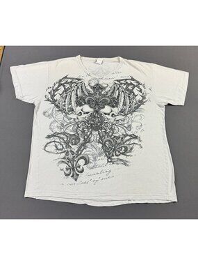 Rare Vintage Y2K Skull Demon Angel Affliction Style Graphic MMA Goth Grunge